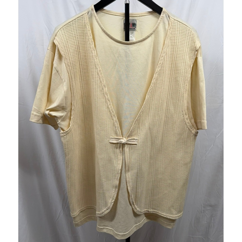 Vintage 90's Stefano International Women's XL Cream Faux‎ Vest Indie Eclectic